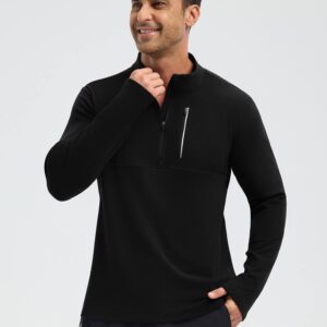 Men's Running Half-Zip Front-Pocket Fleece Long-Sleeve T-Shirt