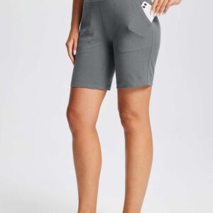 8 Yoga Knit Waistband Straight Leg Knee Shorts